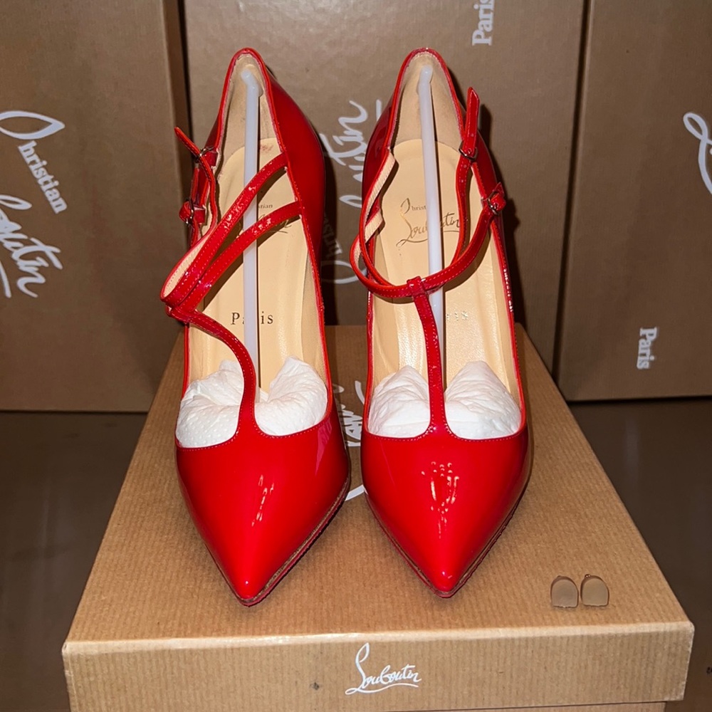 Worn once, Red rubber sole from Leather Spa NYC, 5 inch heels.